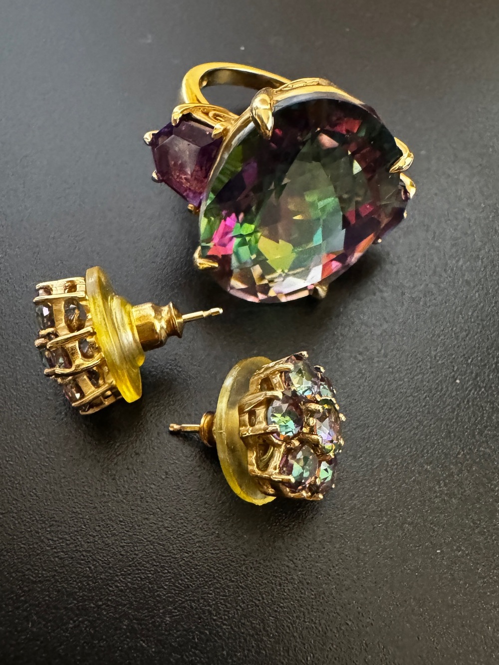 ✨ 14K Gold Mystic Topaz Ring & Matching Earrings Set Size 6